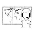 logistic worker with headset and map