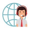 logistic worker with headset and sphere planet