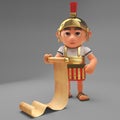 Logistically minded Roman centurion soldier reads his scroll, 3d illustration Royalty Free Stock Photo