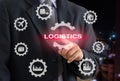 Logistics business Connecting business technology around the world for import export. businessman touching digital business icon Royalty Free Stock Photo