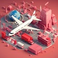 logistics business industry concept with plane truck and warehouse and globe world with isometric 3d low poly style, generative AI Royalty Free Stock Photo