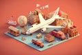 logistics business industry concept with plane truck and warehouse and globe world with isometric 3d low poly style, generative AI Royalty Free Stock Photo