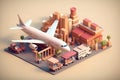 logistics business industry concept with plane truck and warehouse and globe world with isometric 3d low poly style, generative AI Royalty Free Stock Photo