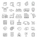 Logistics cargo delivery line icons set. Vector illustrations