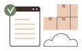 Cloud Storage, Supply Chain Management, and Document Verification Concept with Boxes and Online Interface Royalty Free Stock Photo