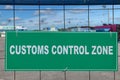 Logistics complex behind the green sign, customs control zone. Royalty Free Stock Photo