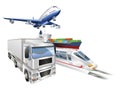 Logistics concept airplane truck train cargo ship