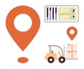 Logistics Concept with Location Marker, Forklift, Cargo, and Data Analytics Royalty Free Stock Photo