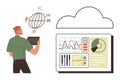 Man Using Tablet with Global Shipping Icons and Cloud-Based Data Visualization Dashboard Royalty Free Stock Photo