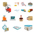 Logistics and delivery cartoon icons in set collection for design. Transport and equipment isometric vector symbol stock Royalty Free Stock Photo