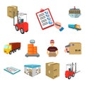 Logistics and delivery cartoon icons in set collection for design. Transport and equipment isometric vector symbol stock Royalty Free Stock Photo