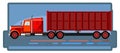 Logistics delivery of containers by car. Vector illustration. Container ship. Cargo services of company. Transportation by large t