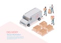 Logistics and Delivery Infographics.Isometric,truck,drone and delivery man. Vector illustration Royalty Free Stock Photo