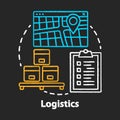 Logistics distribution chalk concept icon. Warehouse, storehouse, goods storage idea. Shipment, cargo and parcels