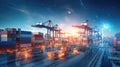 Logistics engineer control at the port, loading containers for trucks export and importing logistic