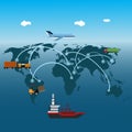 Logistics flat global transportation concept transportation over Royalty Free Stock Photo