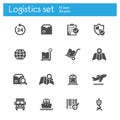 Logistics flat gray icons set of 16