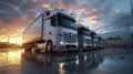 Logistics in Formation - A Truck Shipping Company\'s Display of White Trucks Parked in Unison