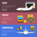 Logistics and freight transportation banner set Royalty Free Stock Photo