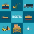 Logistics and freight transportation icon set