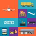 Logistics and freight transportation icon set