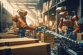 logistics future robot working in the box warehouse with Ai Generated Royalty Free Stock Photo