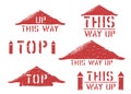 Logistics grunge imprint set for cargo. Vector this way up, top retro sticker box sign collection Royalty Free Stock Photo