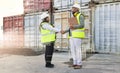 Logistics handshake, futuristic ecommerce and team doing b2b business at outdoor distribution warehouse. African Royalty Free Stock Photo