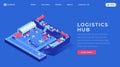 Logistics hub landing page vector template. Sea freight industry website homepage interface idea with isometric Royalty Free Stock Photo