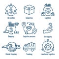 Logistics icon set with buildings, trucking, people & shipping box Royalty Free Stock Photo