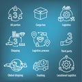 Logistics icon set with buildings, trucking, people & shipping box Royalty Free Stock Photo