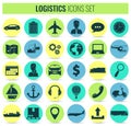 Logistics icons set. Delivery and Transportation. Silhouettes. Vector