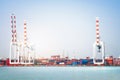 Logistics import export background of Container Cargo ship crane in seaport