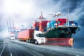 Logistics import export background and transport industry of Container Cargo freight ship Royalty Free Stock Photo