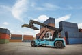 Logistics import export background and transport industry of forklift handling container Royalty Free Stock Photo