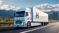 Hydrogen truck on the road. Transportation and logistics concept. 3d rendering, generative ai