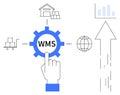 Warehouse Management System WMS Concept with Finger Pointing to Gear Icon and Related Logistics Elements Royalty Free Stock Photo