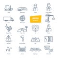 Logistics line icons set. Delivery, logistics. Packing, shipping, transportation, tracking.