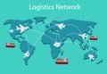 Logistics network Flat 3d isometric vector illustration Set of air cargo trucking rail transportation maritime shipping Royalty Free Stock Photo
