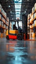 Logistics prowess Forklift efficiently loads pallets and boxes in warehouse