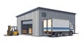Logistics Scene: Truck, Forklift, and Warehouse Royalty Free Stock Photo