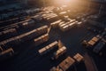 logistics sorting center warehouse with boxes in morning sunlight, Generative AI