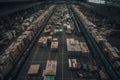 logistics sorting center warehouse with boxes, top view, Generative AI