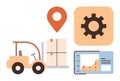 Logistics and Supply Chain Management with Forklift, Gear, Map Pin, and Analytics Dashboard Royalty Free Stock Photo