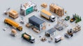Logistics And Supply Chain Network Digital Isometric Illustration With Trucks And Boxes Royalty Free Stock Photo