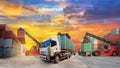 Logistics supply chain on screen with Industrial Container Cargo Royalty Free Stock Photo