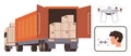 Logistics and technology integration with delivery truck, packages, quadcopter, and voice recognition system Royalty Free Stock Photo