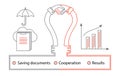 Logistics thin line icons. Business concept with lamp and handhsake. Saving documenis in cloud services and results