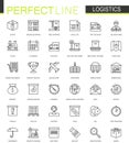 Logistics thin line web icons set. Transportation outline stroke icons design.