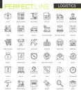 Logistics thin line web icons set. Transportation outline stroke icons design. Royalty Free Stock Photo